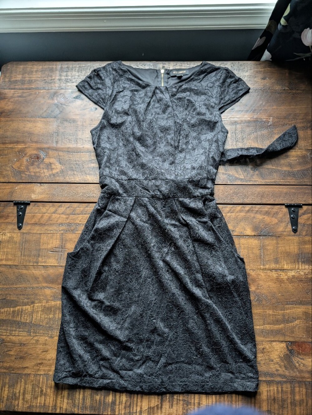 QED London Black Lace Tie-Waist Midi Dress